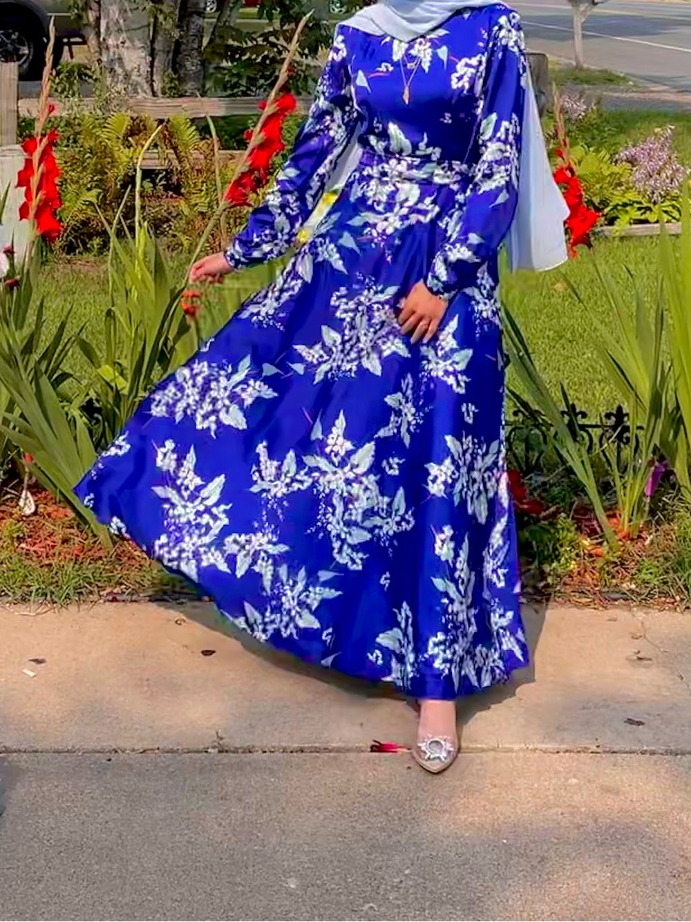 Annah Hariri Royal Blue Floral Maxi Hijab Dress